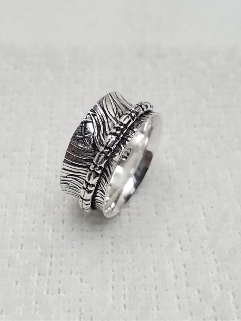925 Silver Textured Band Ring with Rope Detail